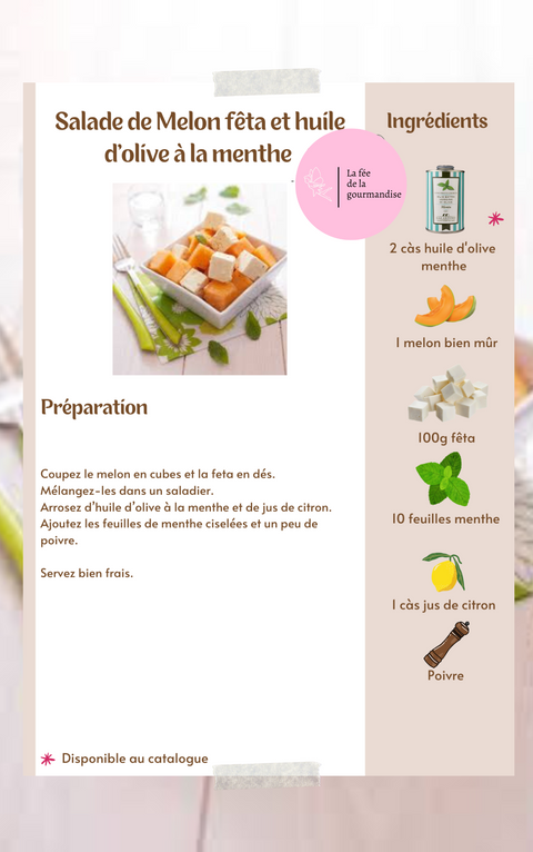 Salade de melon, feta et huile d’olive à la menthe