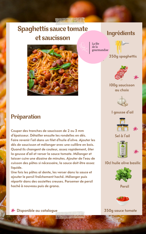 Spaghettis sauce tomate et saucisson