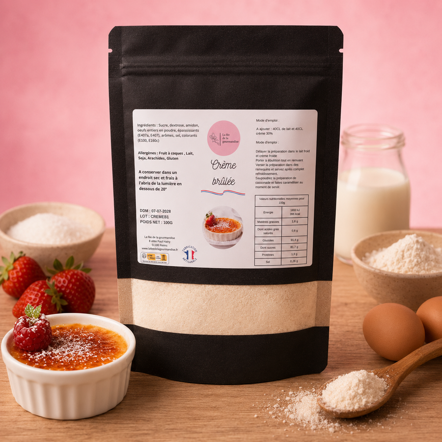 Préparation pour crème brûlée en situation