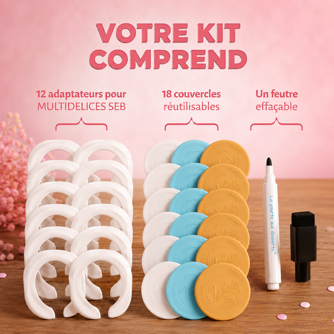 Lot de 18 couvercles avec 12 adaptateur multidélices