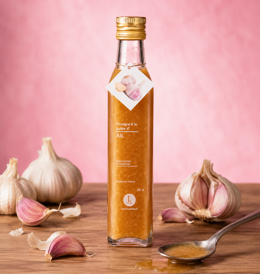 Vinaigre à la pulpe d'Ail 25CL en situation