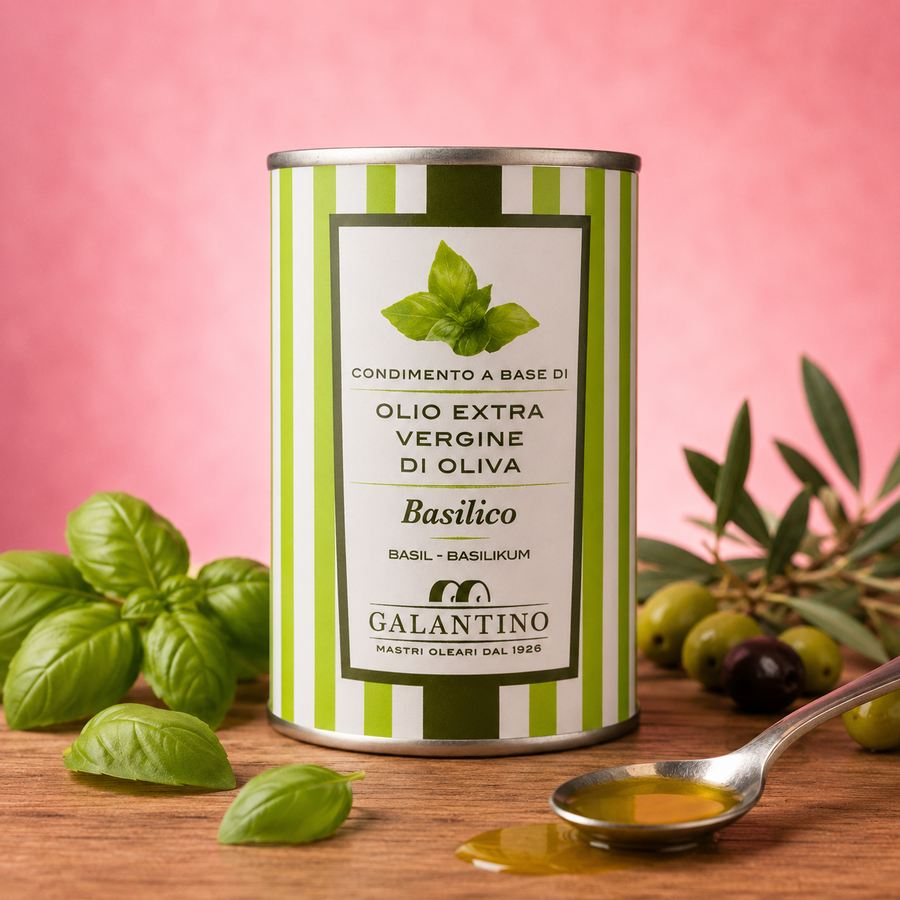 Huile d'olive Basilic 25CL en situation
