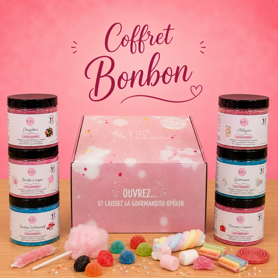 Coffret bonbon 6 pots de sucres 250G en situation