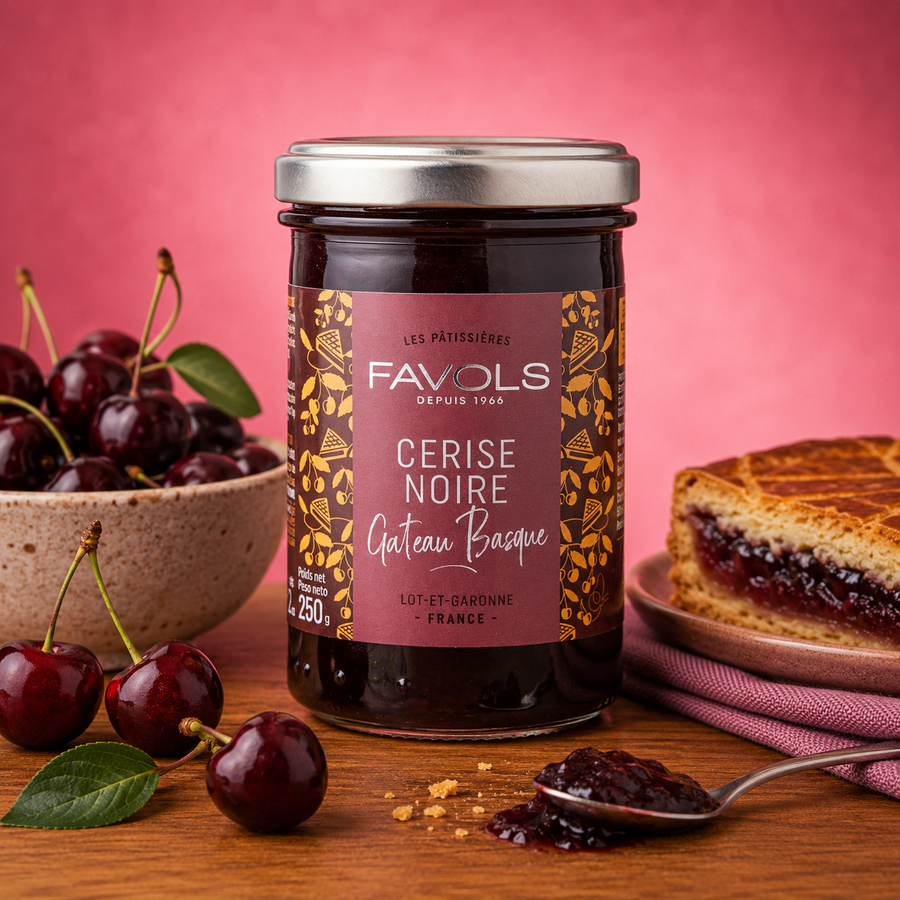 Confitures cerise noire gâteaux basque 250G en situation