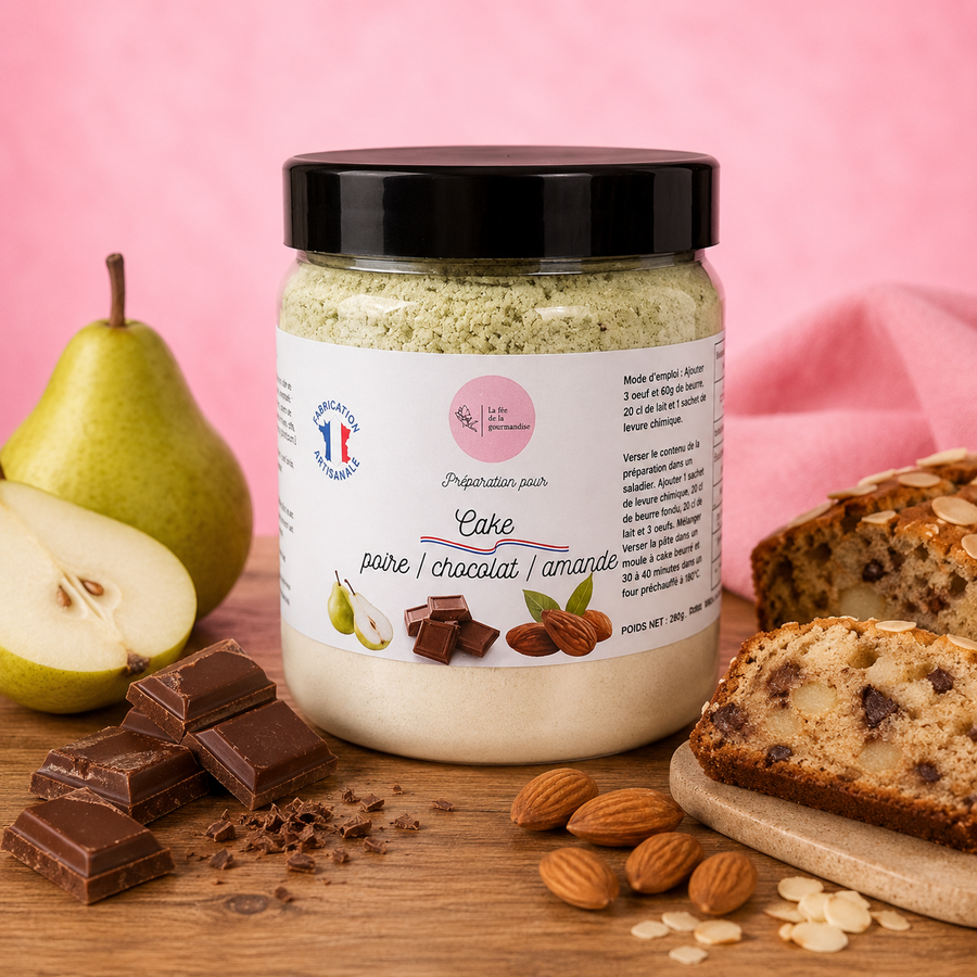 Cake poire /  chocolat / amandes en situation