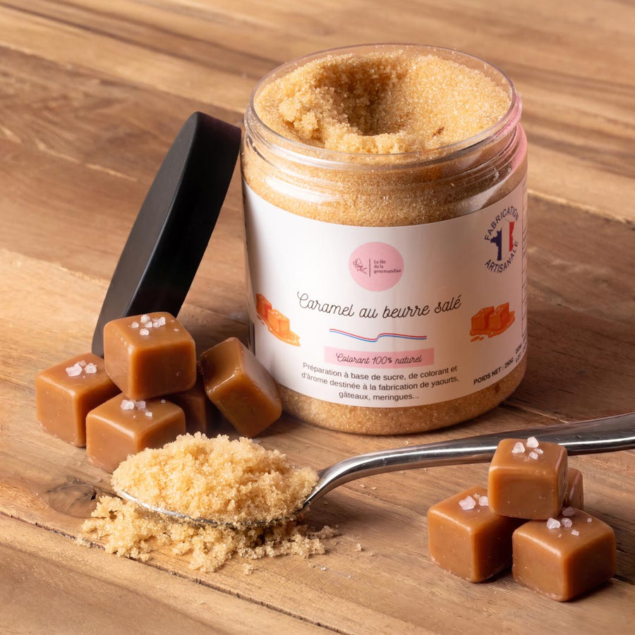 Sucre aromatisé caramel au beurre salé en situation