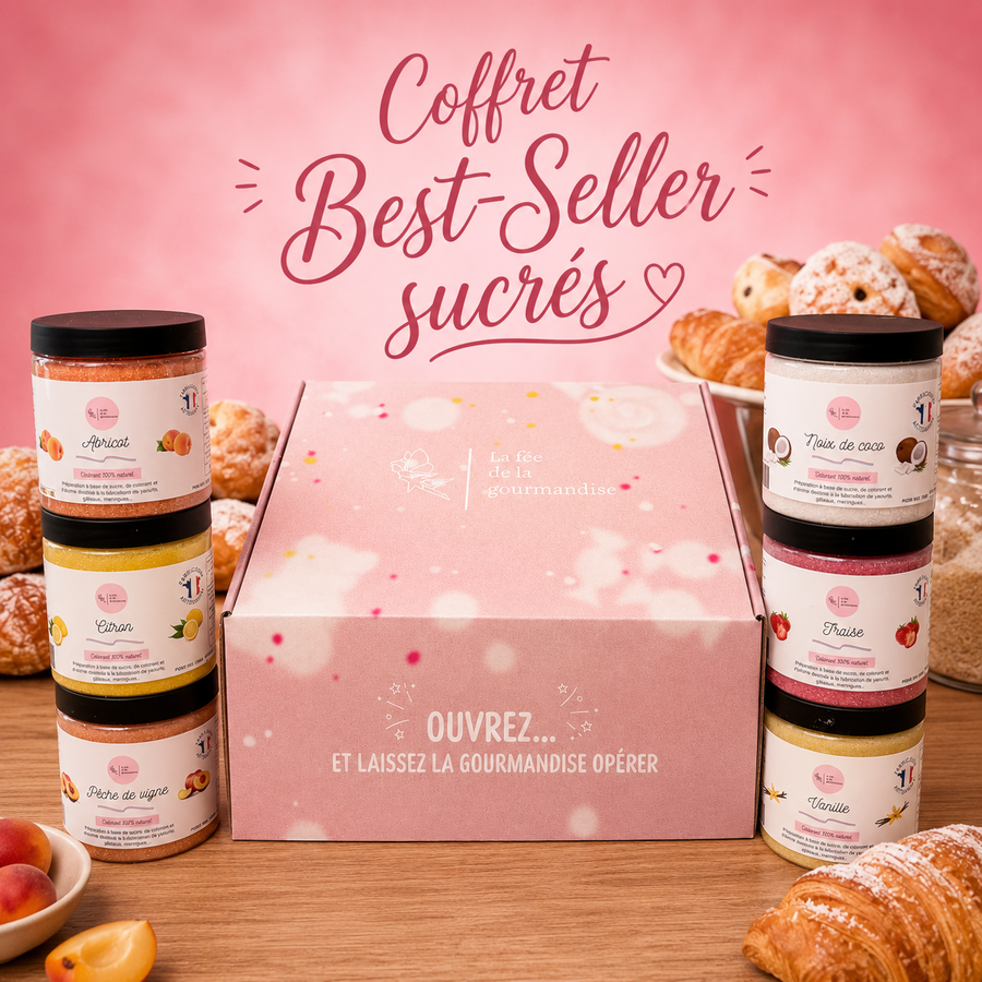 🎁 Coffret bestseller 6 pots de sucre aromatisés 250G en situation