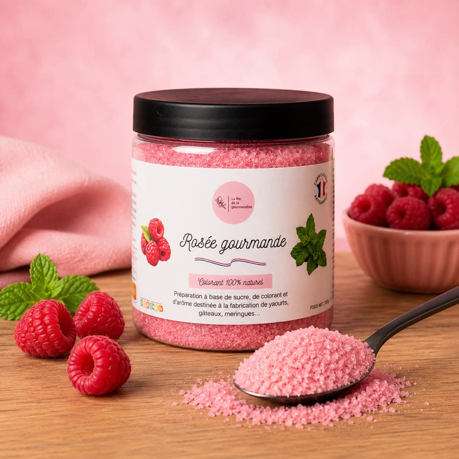 Sucre aromatisé Rosée gourmande (Framboise et Menthe) 250G en situation
