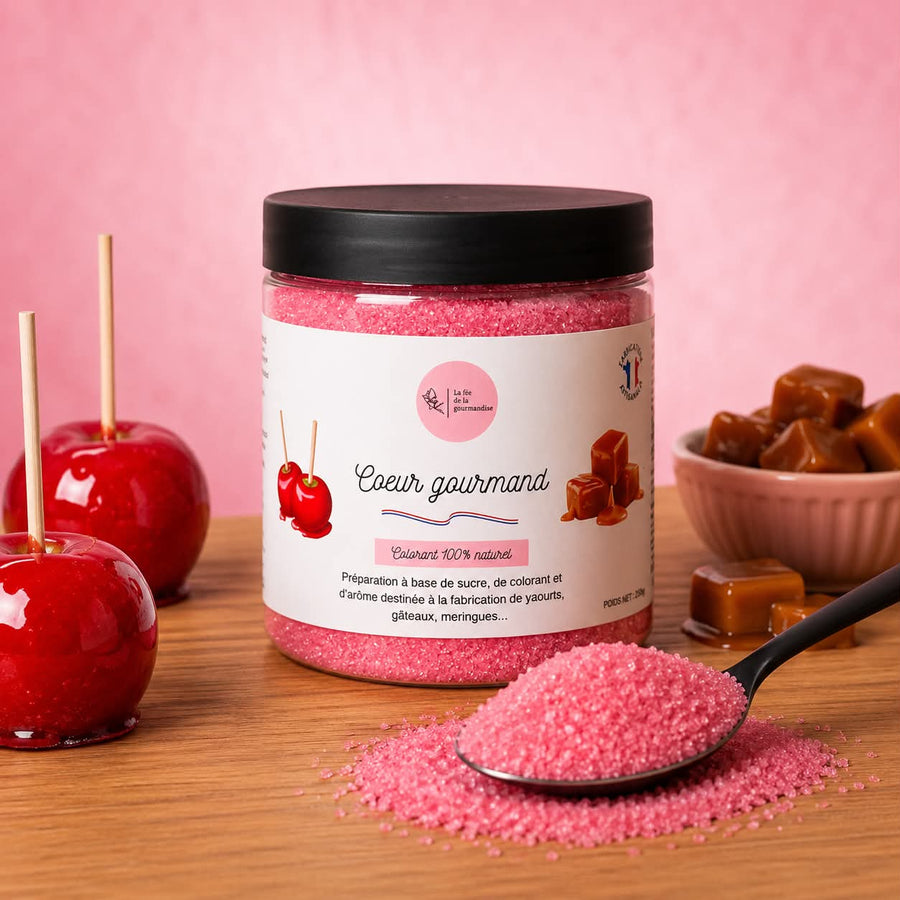 Sucre aromatisé Coeur gourmand (Pomme d'amour, caramel et vanille) 250G en situation