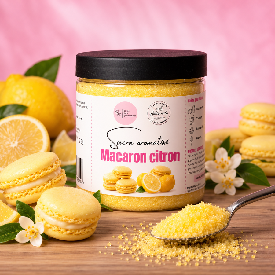 Sucre aromatisé Macaron Citron en situation