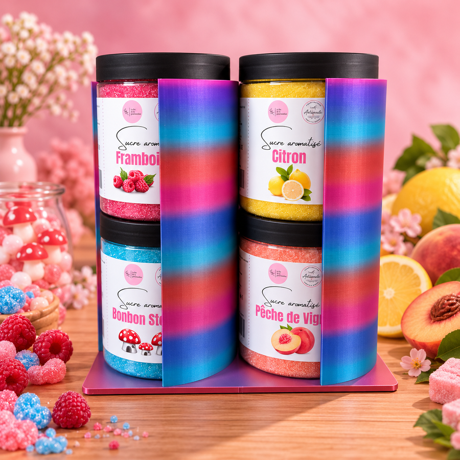 PRÉSENTOIR À SUCRES AROMATISÉS – MULTICOLORE – CAPACITÉ 8 POTS en situation