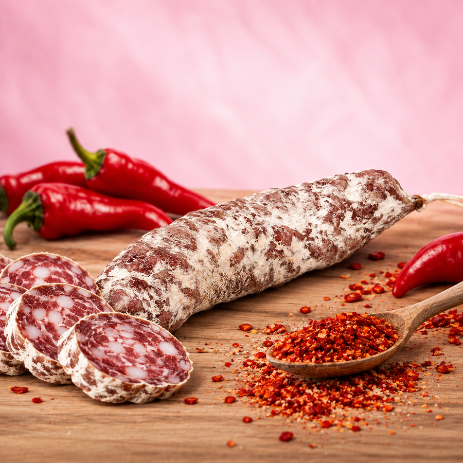 Saucisson Piment d'Espelette (+/- 170G) en situation