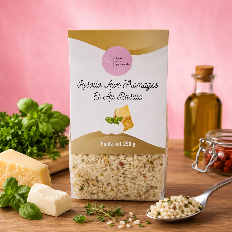 Risotto aux fromages et au basilic en situation