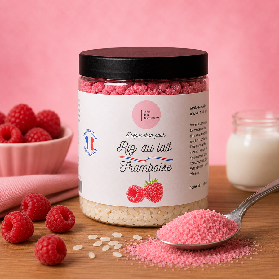 Riz au lait framboise en situation