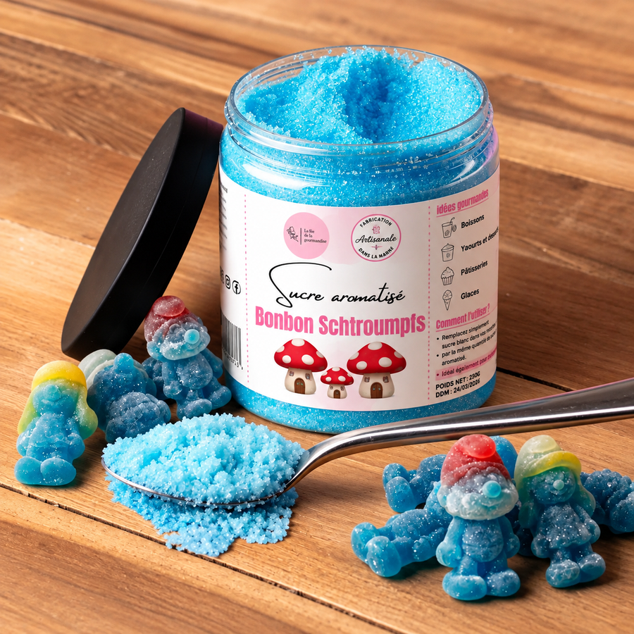 Sucre aromatisé Schtroumpfs en situation