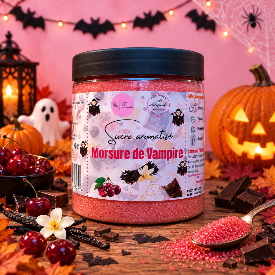 Sucre aromatisé Morsure de Vampire - (Cerise, Cola & Vanille) 250g en situation