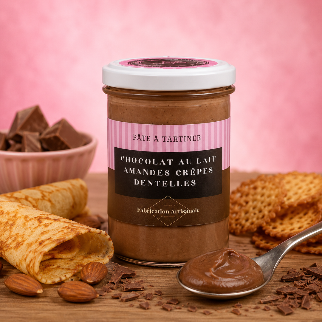 Pâte à tartiner Chocolat au lait, Amandes et Crêpes dentelle (Pot de 220g)