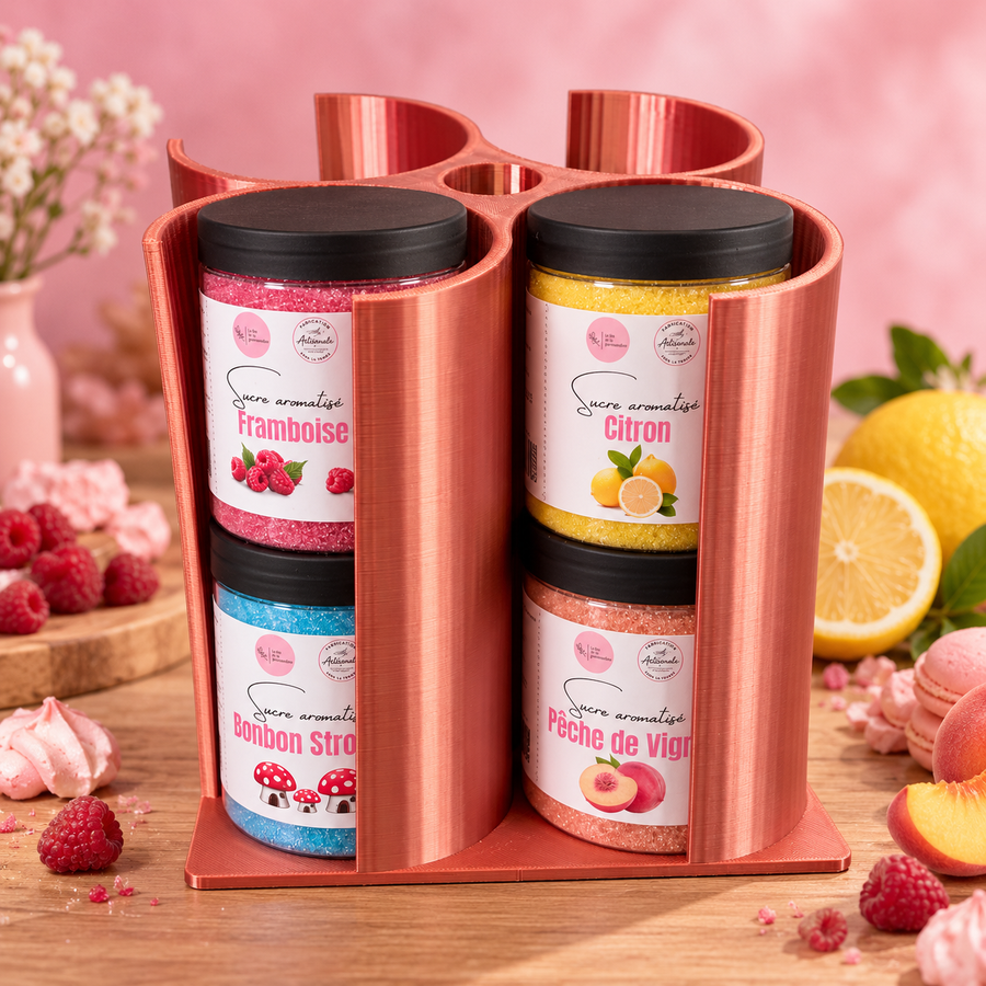 PRÉSENTOIR À SUCRES AROMATISÉS – BRONZE – CAPACITÉ 8 POTS en situation