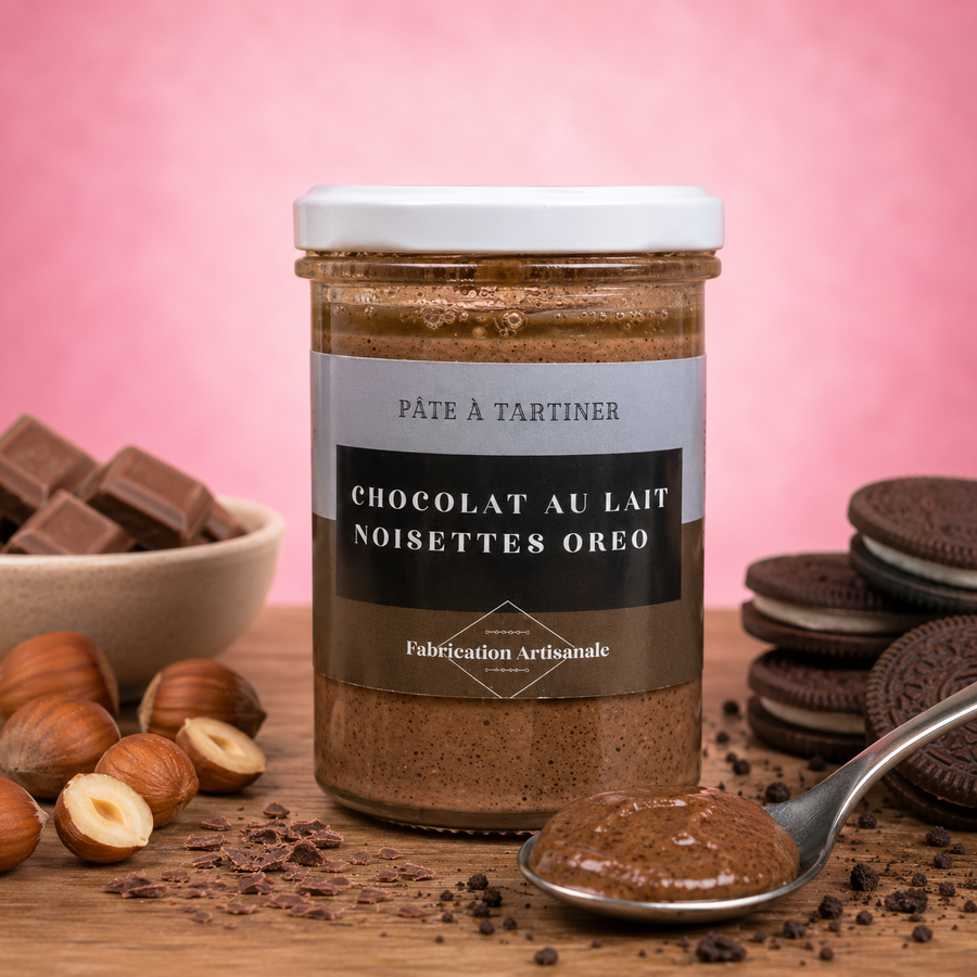 Pâte à tartiner Chocolat au lait, Noisettes, Oréo en situation