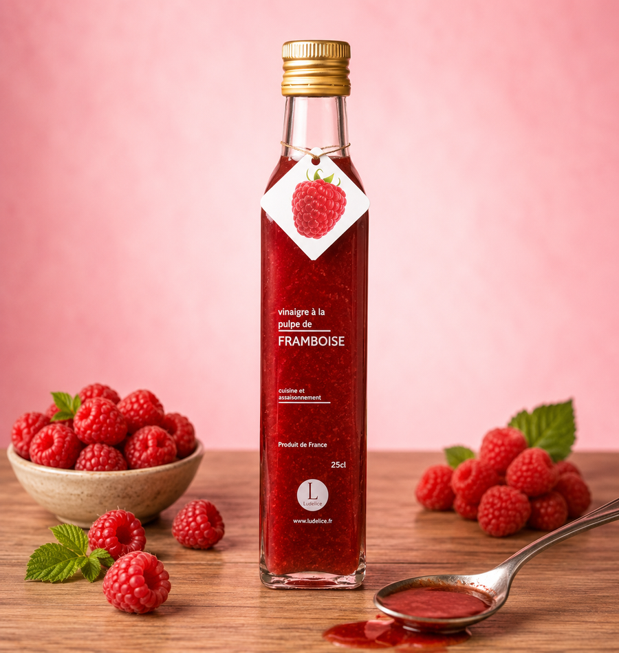 Vinaigre à la pulpe de framboise 25CL en situation