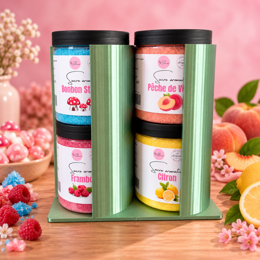 PRÉSENTOIR À SUCRES AROMATISÉS – VERT SAUGE – CAPACITÉ 8 POTS en situation
